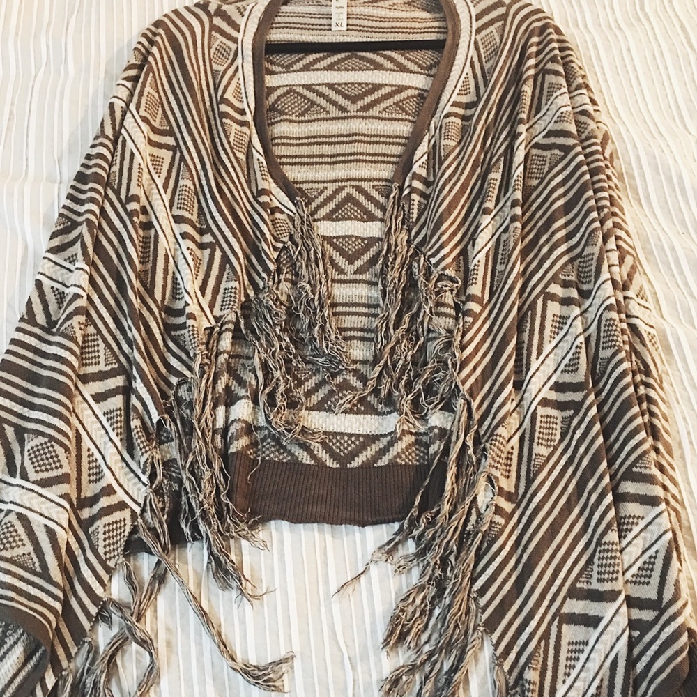 Tribal print fringe comfy sweater